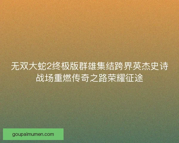 无双大蛇2终极版群雄集结跨界英杰史诗战场重燃传奇之路荣耀征途