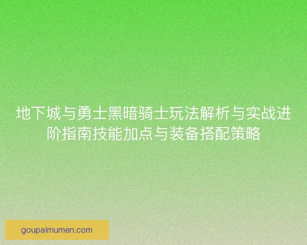 地下城与勇士黑暗骑士玩法解析与实战进阶指南技能加点与装备搭配策略