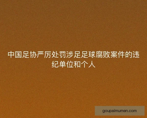 中国足协严厉处罚涉足足球腐败案件的违纪单位和个人 中国足协严厉处罚涉足足球腐败案件的违纪单位和个人
